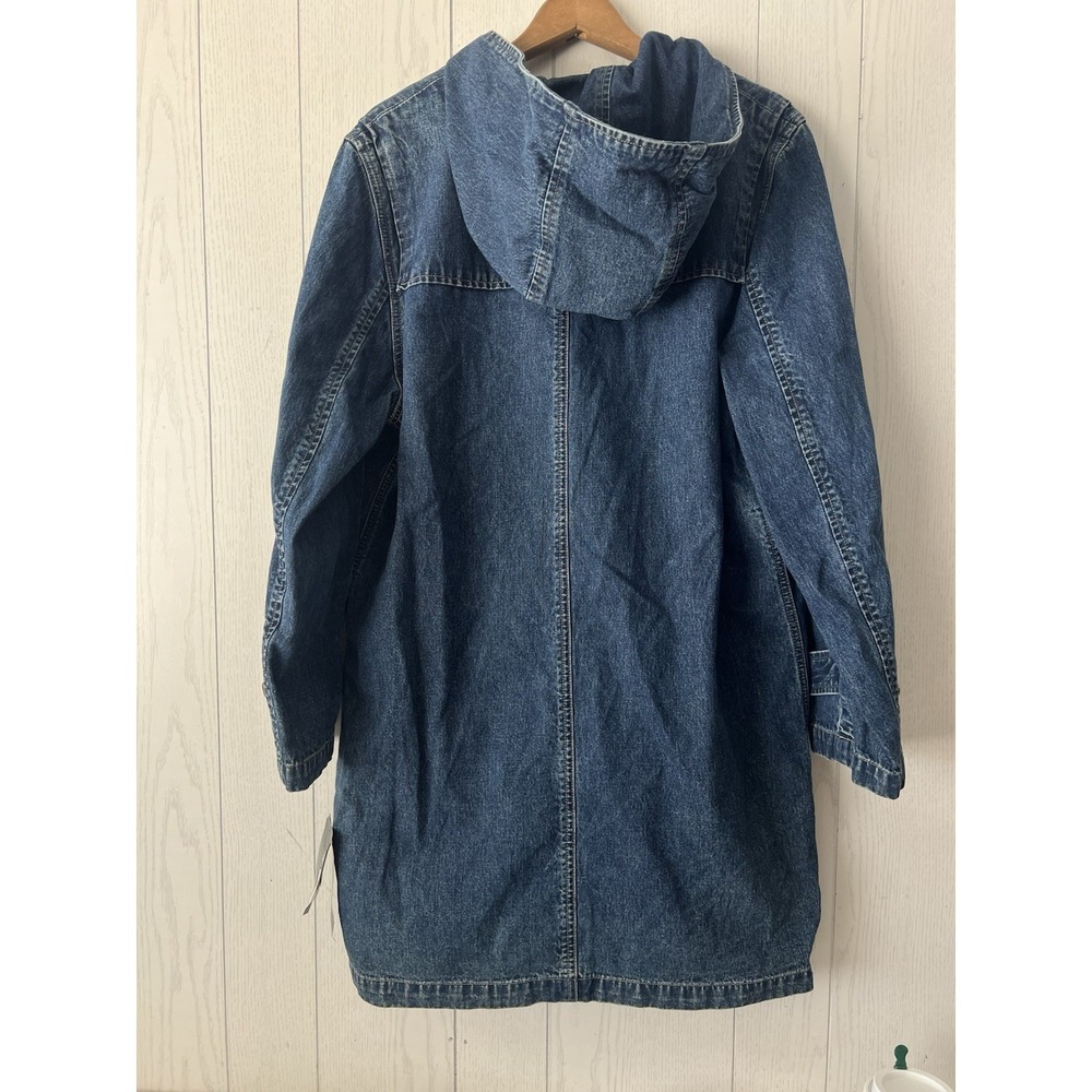 NEW VTG Ralph Lauren Duffle Coat Women M Denim Hooded Wood Toggle Jacket - Picture 2 of 16